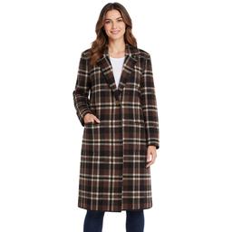 Womens Badgley Mischka Long Sleeve Plaid Notched Coatigan
