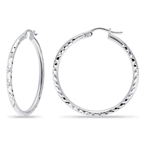 Designs by FMC 2mmx35mm Diamond Cut Round Hoop Earrings