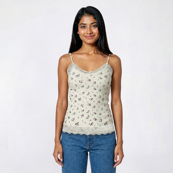 Juniors No Comment Lace Trim Camisole with Bow - image 