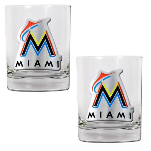 MLB Miami Marlins 2pc. 14oz. Rocks Glass Set