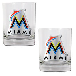 MLB Miami Marlins 2pc. 14oz. Rocks Glass Set