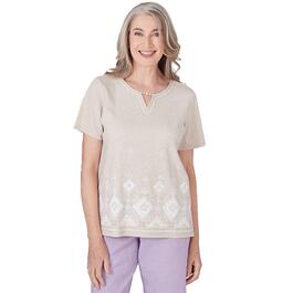 Womens Alfred Dunner Garden Party Embroidered Diamond Border Top