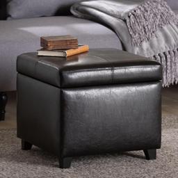 Baxton Studio Leather Storage Cube Ottoman - Dark Brown