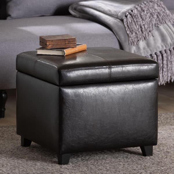 Baxton Studio Leather Storage Cube Ottoman - Dark Brown