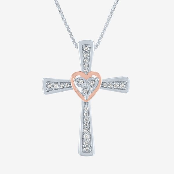 Nova Star® Pink Plated Lab Grown Diamond Heart Cross Necklace