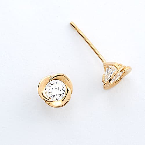 10kt. Gold & Cubic Zirconia Stud Earrings - image 
