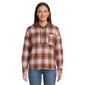 Juniors No Comment Hooded Oversized Plaid Flannel Shirt- Brown - image 1
