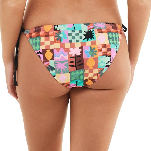 Juniors California Sunshine Patchwork Side Tie Swim Bottoms