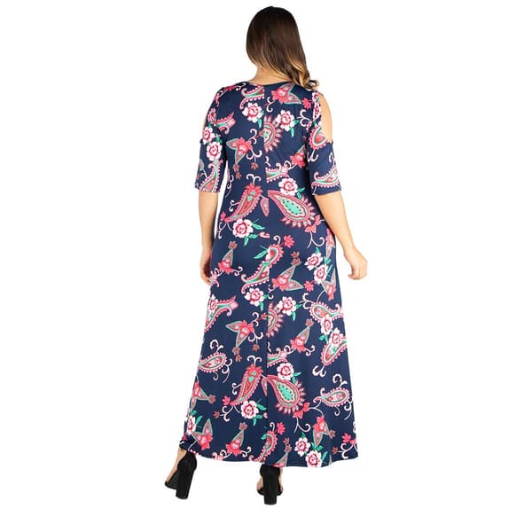 Plus Size 24/7 Comfort Apparel Paisley Cold Shoulder Maxi Dress