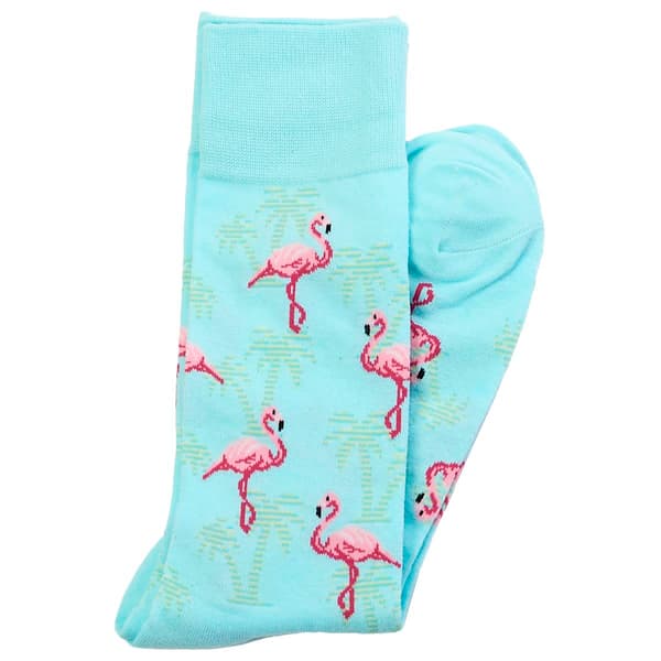Mens Davco Flamingo Palm Tree Novelty Crew Socks