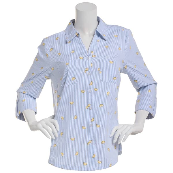 Womens Emily Daniels 3/4 Sleeve Lemons Casual Button Down