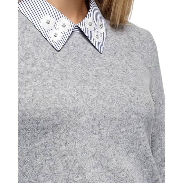 Womens NY Collection Long Sleeve Stripe Floral Hacci Sweater