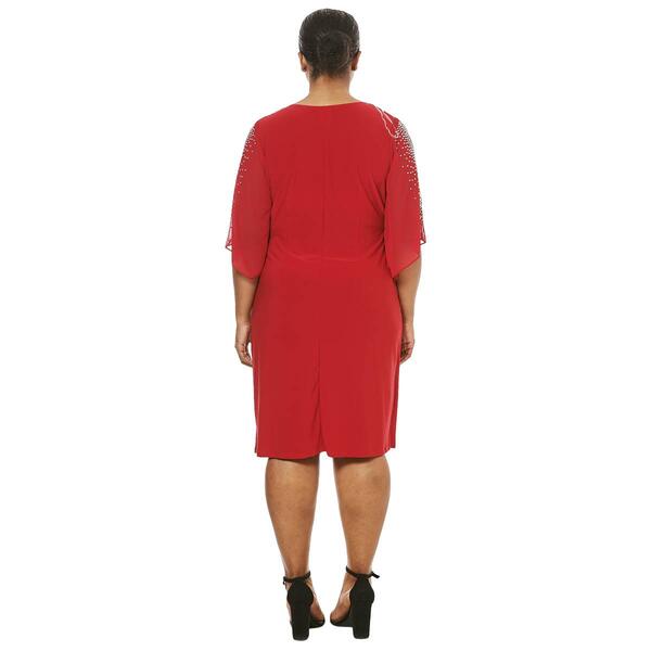 Plus Size MSK 3/4 Angel Sleeve Solid Side Ruched Sheath Dress