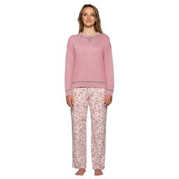 Womens HUE(R) Long Sleeve Pink Jersey Waffle Pajama Set