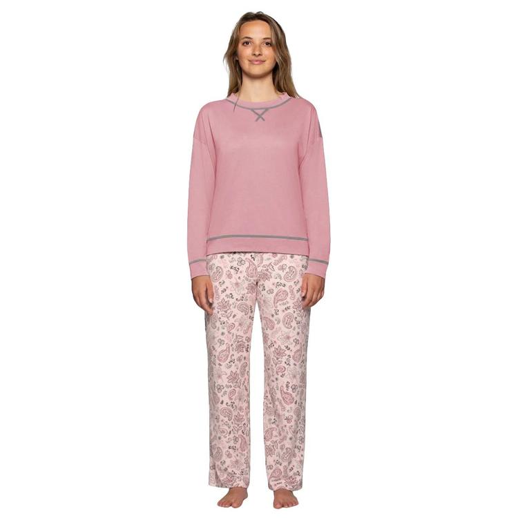 Womens HUE(R) Long Sleeve Pink Jersey Waffle Pajama Set
