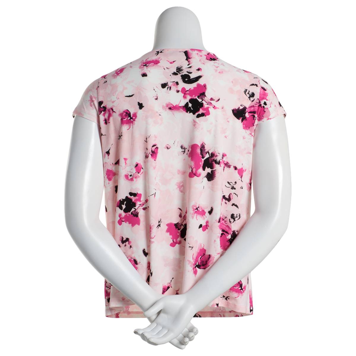 Plus Size Kasper Cap Sleeve Drape Neck Floral Knit Blouse