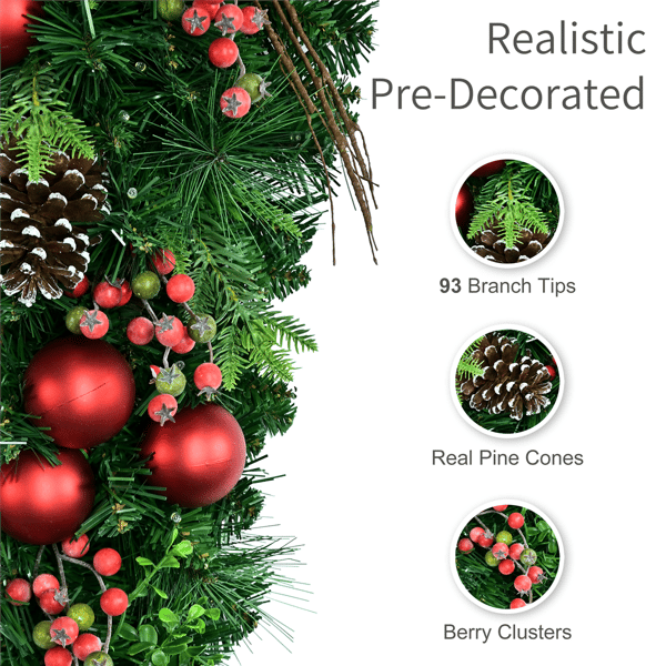 Puleo International LED Ornaments & Berries Adorned Teardrop Swag