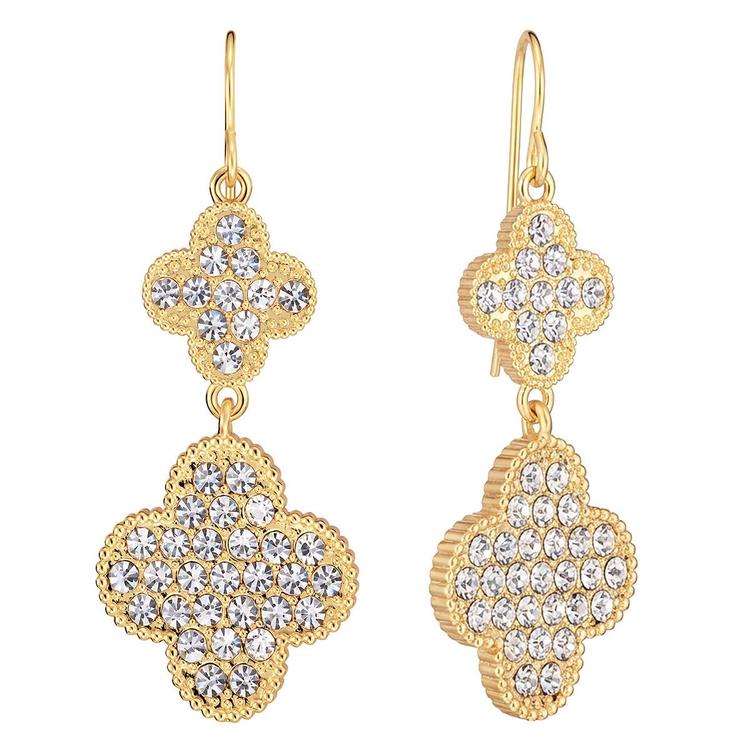 Athra 14kt. Gold over Brass Crystal Clover Drop Earrings