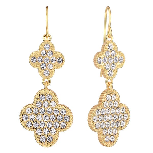 Athra 14kt. Gold over Brass Crystal Clover Drop Earrings