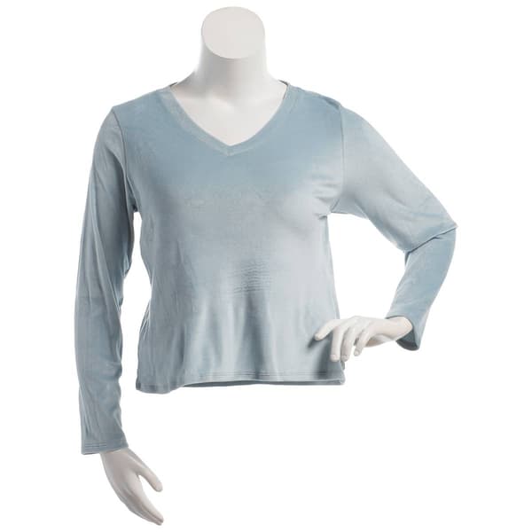 Petite Jessica Simpson Long Sleeve Velour V-Neck Pajama Tee