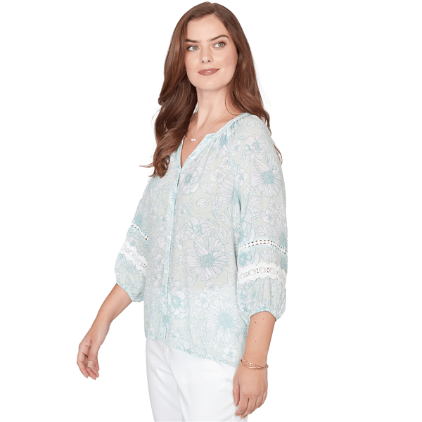 Petite Ruby Rd. Renaissance Romance 3/4 Sleeve Floral Blouse