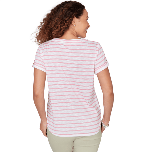 Womens Hearts of Palm Bloom Service Tropical Stripe Blouse