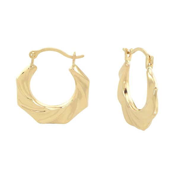 10kt. Yellow Gold Swirl Detail Hoop Earrings - image 