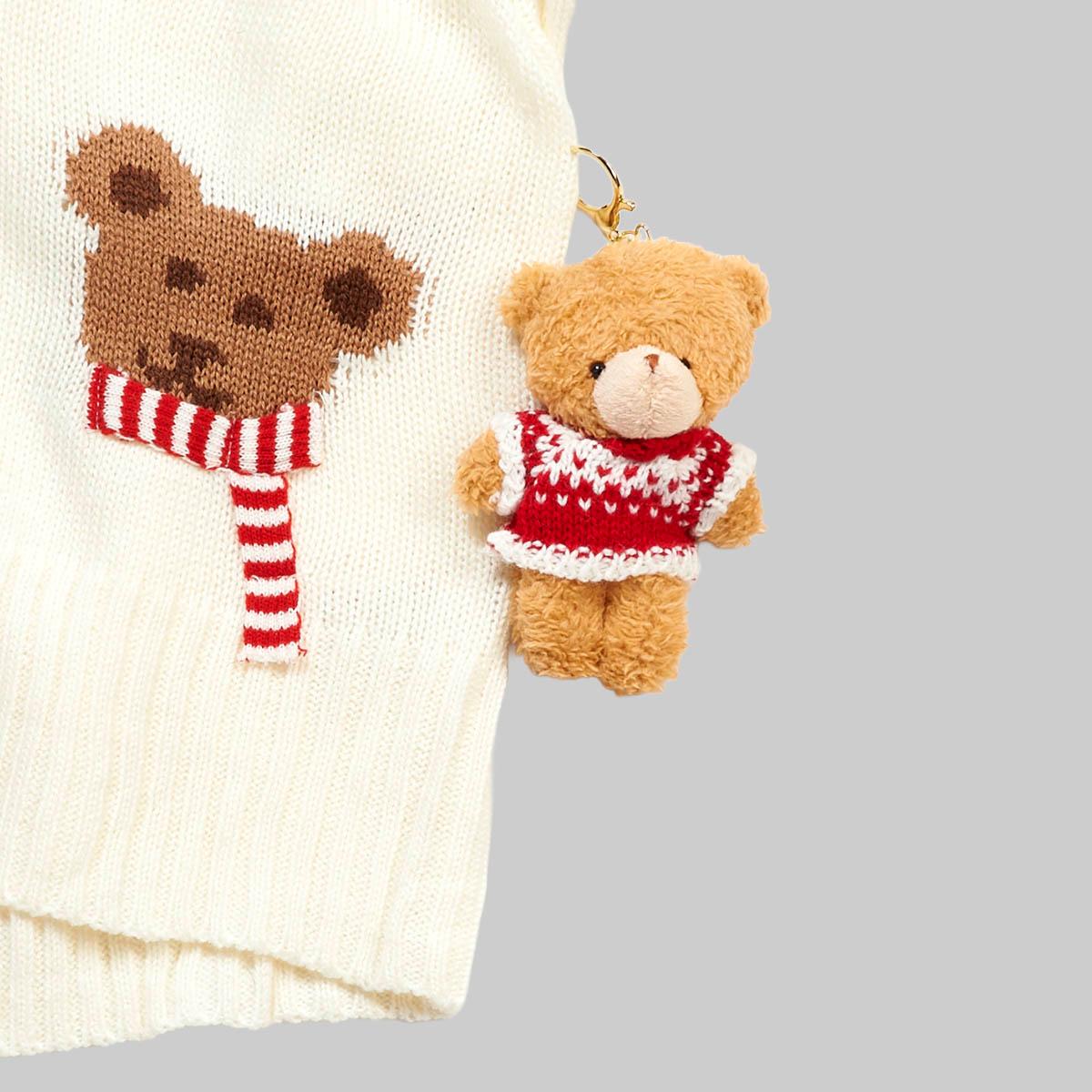 Juniors No Comment 3D Bear Scarf Sweater with Keychain