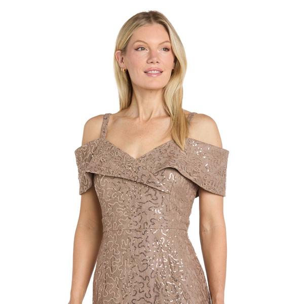 Womens R&M Richards Cold Shoulder Sweetheart Neck Sequin Gown