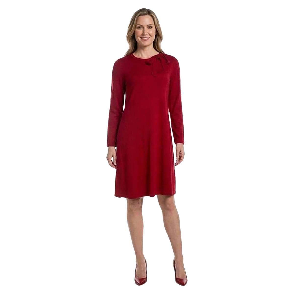 Womens Robbie Bee Long Sleeve Tie Neck Sweater Shift Dress