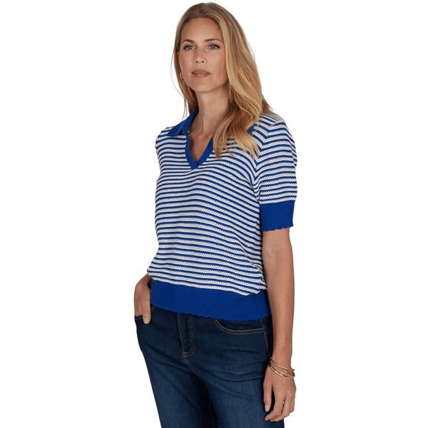 Womens Ruby Rd. Game of Luxe Short Sleeve Stripe Sweater