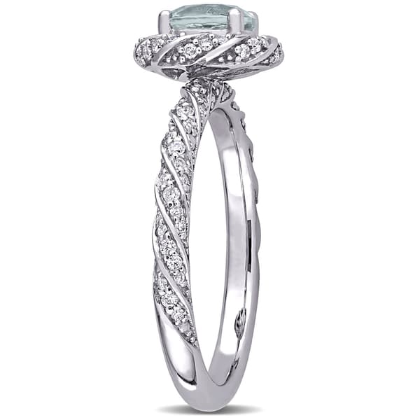 Gemstones Classics&#8482; 14kt. White Gold Aquamarine/Diamond Halo Ring
