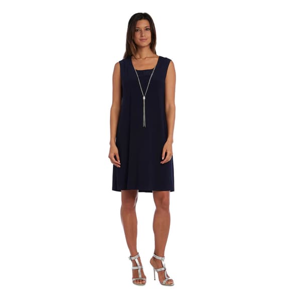 Womens R&M Richards Glitter Jacket Dress with Necklace