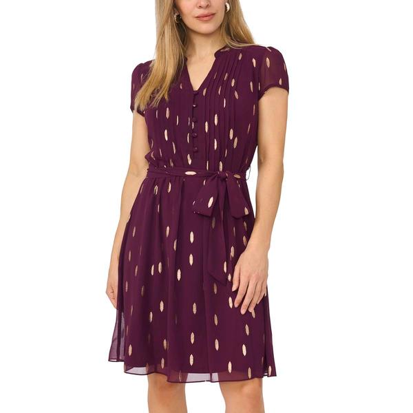 Petites MSK Short Sleeve Print Chiffon Foil Dot Pintuck Dress - image 