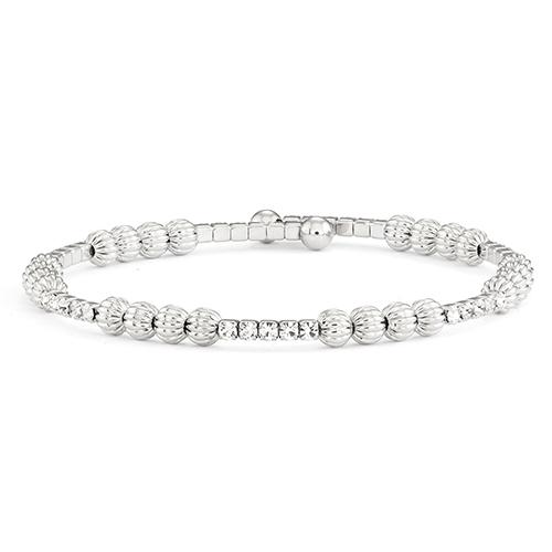Rhodium Plated Crystal & Bead Stations Coil Bracelet - image 
