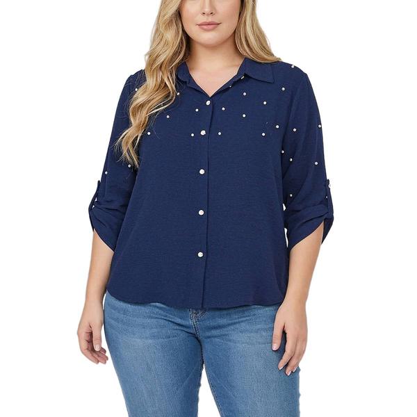Plus Size NY Collection 3 Quarter Roll Tab Sleeve Solid Airflow
