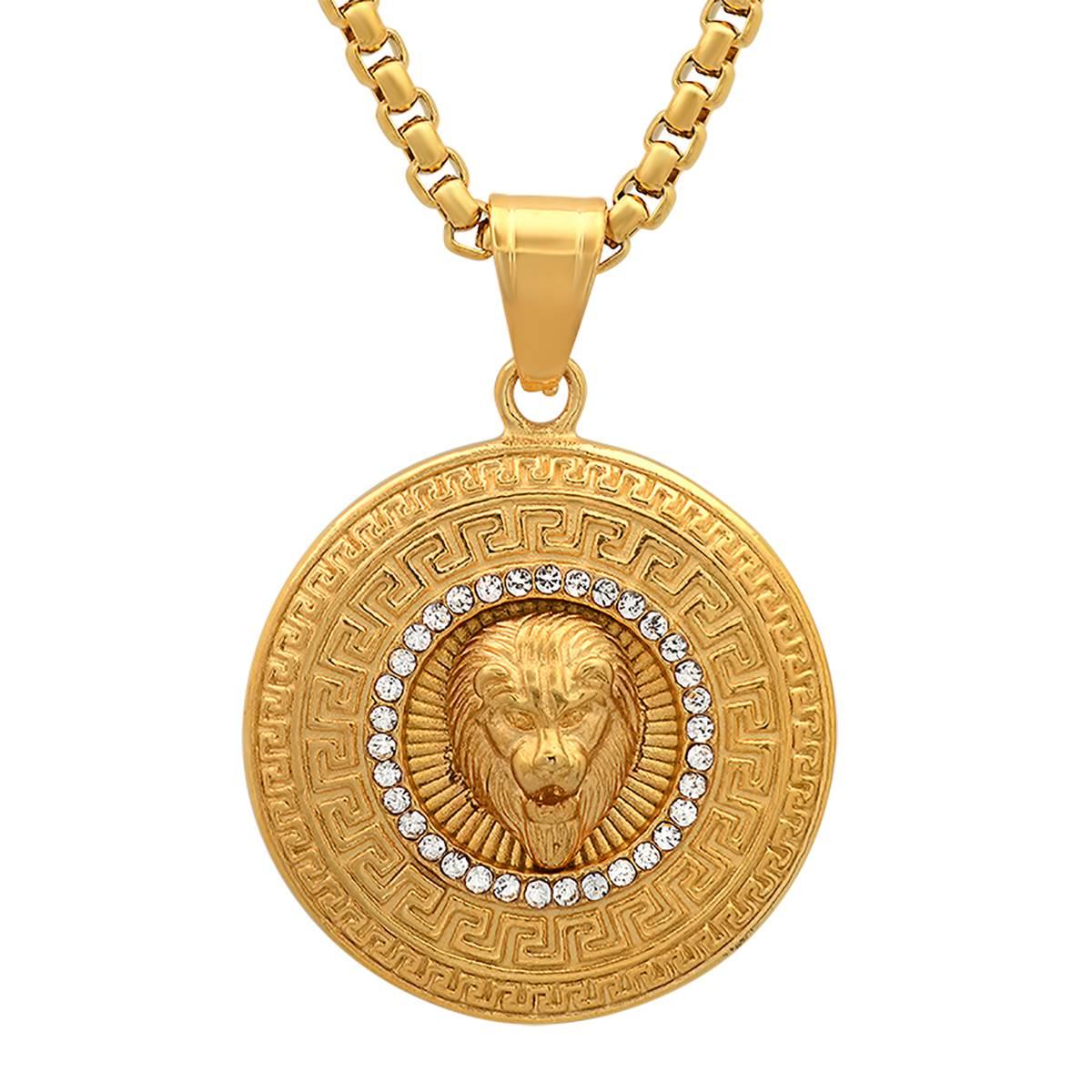 Mens Steeltime 18kt. Gold Plated Untamed Lion Pendant Necklace