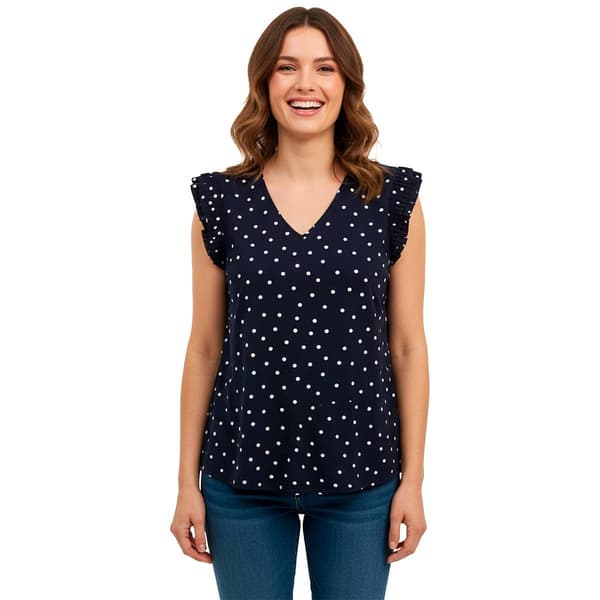 Womens Adrianna Papell Cap Double Pleated Sleeve Micro Dot Blouse - image 