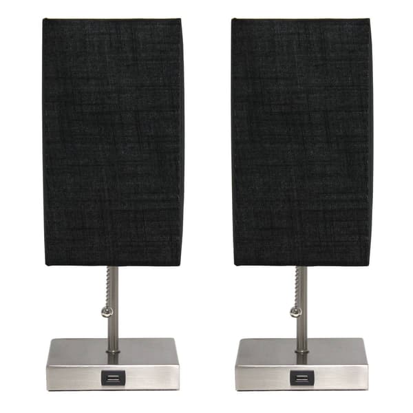 Simple Designs Petite Stick Lamp w/USB Port/Black Shade-Set of 2