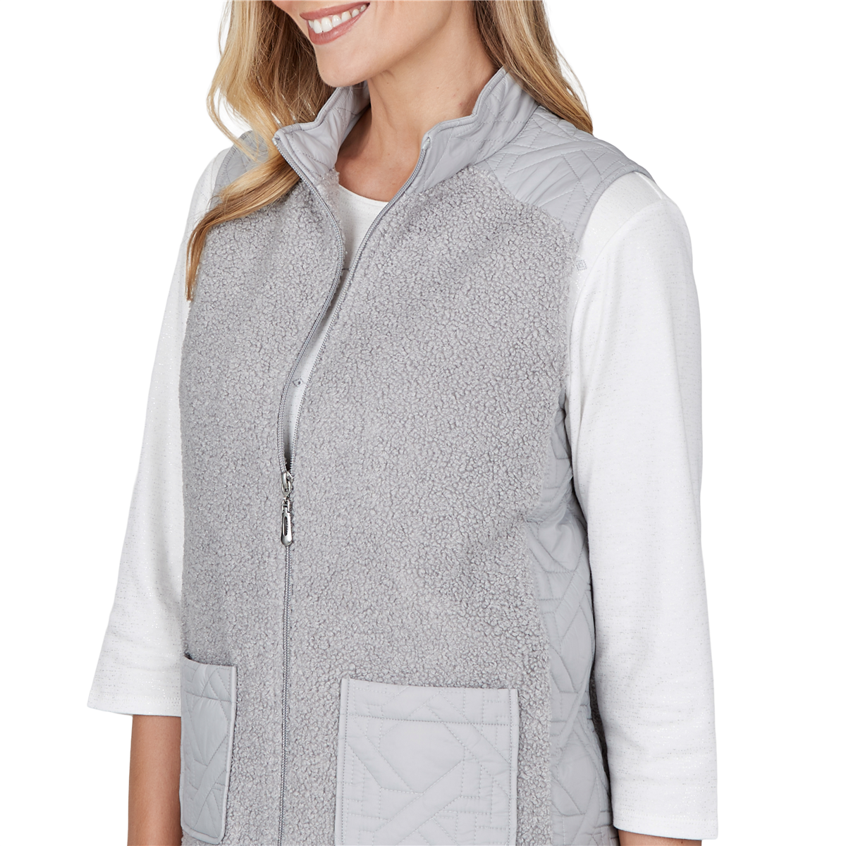 Petite Alfred Dunner Vail Sherpa Quilted Zip-Front Vest