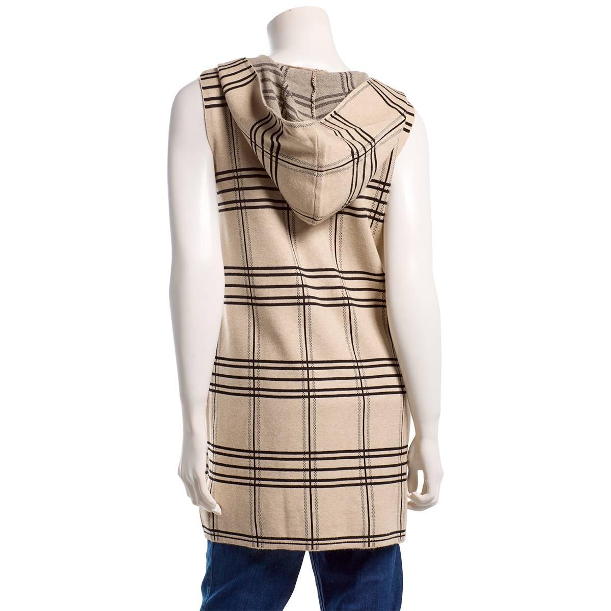 Womens Love Scarlett Sleeveless Hooded Plaid Pocket Cardigan