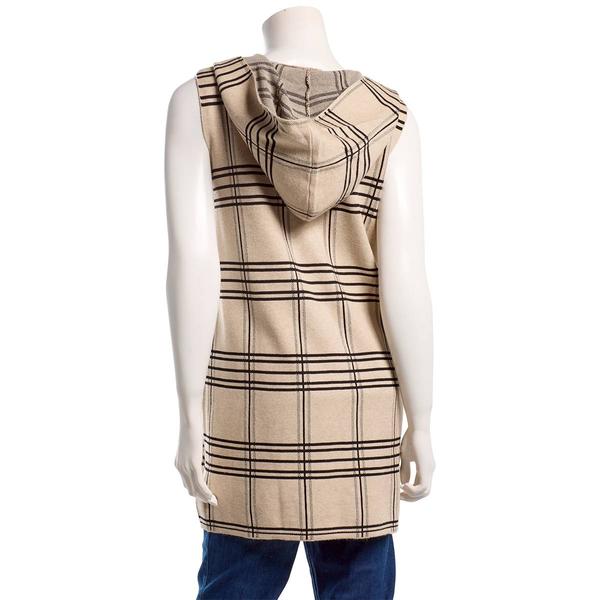 Womens Love Scarlett Sleeveless Hooded Plaid Pocket Cardigan