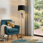HomeRoots 65in. Gold & Black Floor Lamp with Fabric Drum Shade - image 1