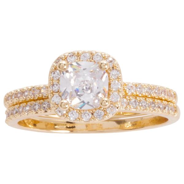 Ashley Cooper(tm) Gold-Tone Cushion-Cut CZ Pave Band Bridal Set - image 