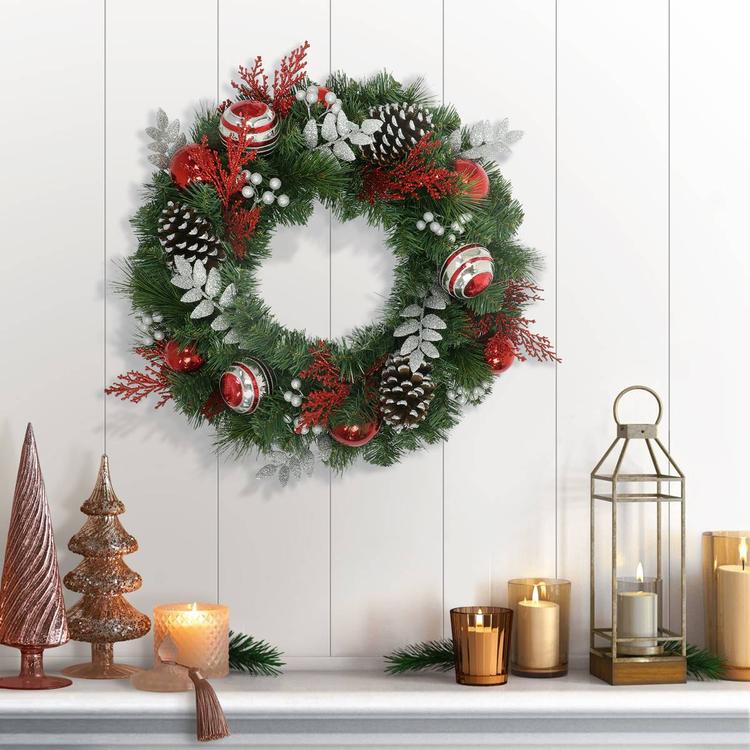 Puleo International 24in. Red Decorated Artificial Wreath
