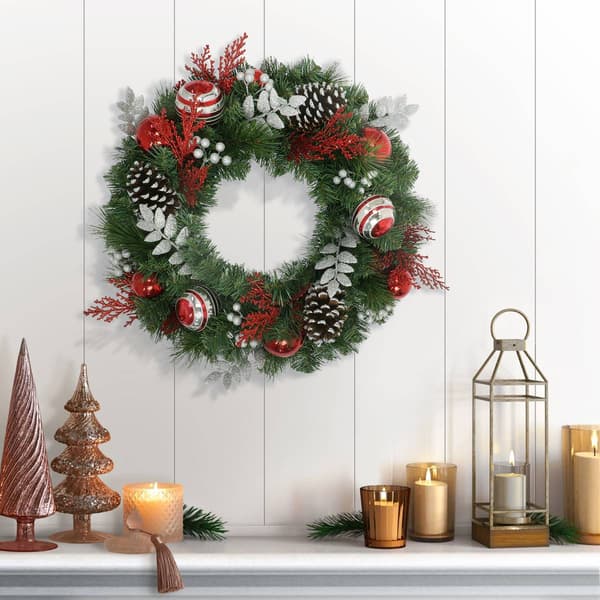 Puleo International 24in. Red Decorated Artificial Wreath