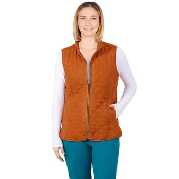 Womens Ruby Rd. Autumn Luxe Nutmeg Faux Suede Quilted Vest - Boscov's