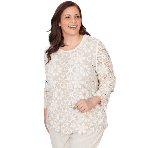 Plus Size Alfred Dunner Natural Wonder Floral Crochet Blouse