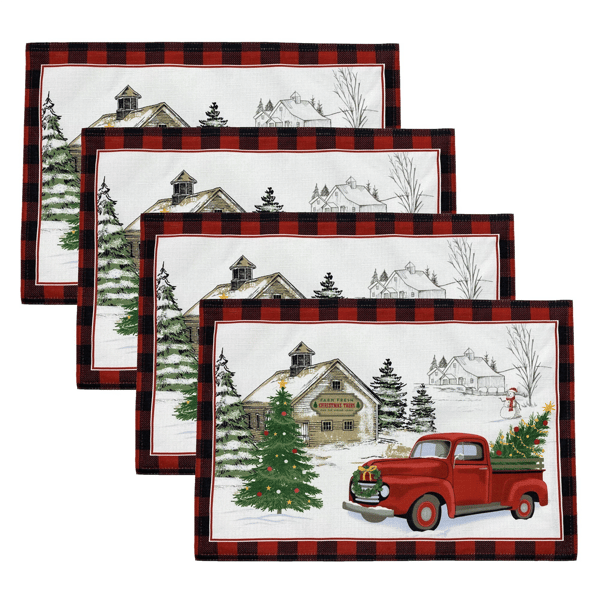 Threadmade Vintage Christmas Tree Farm Holiday Placemat-Set of 4 - image 