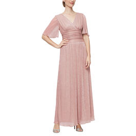 Womens SLNY Flutter Sleeve Ruched Waist Gown